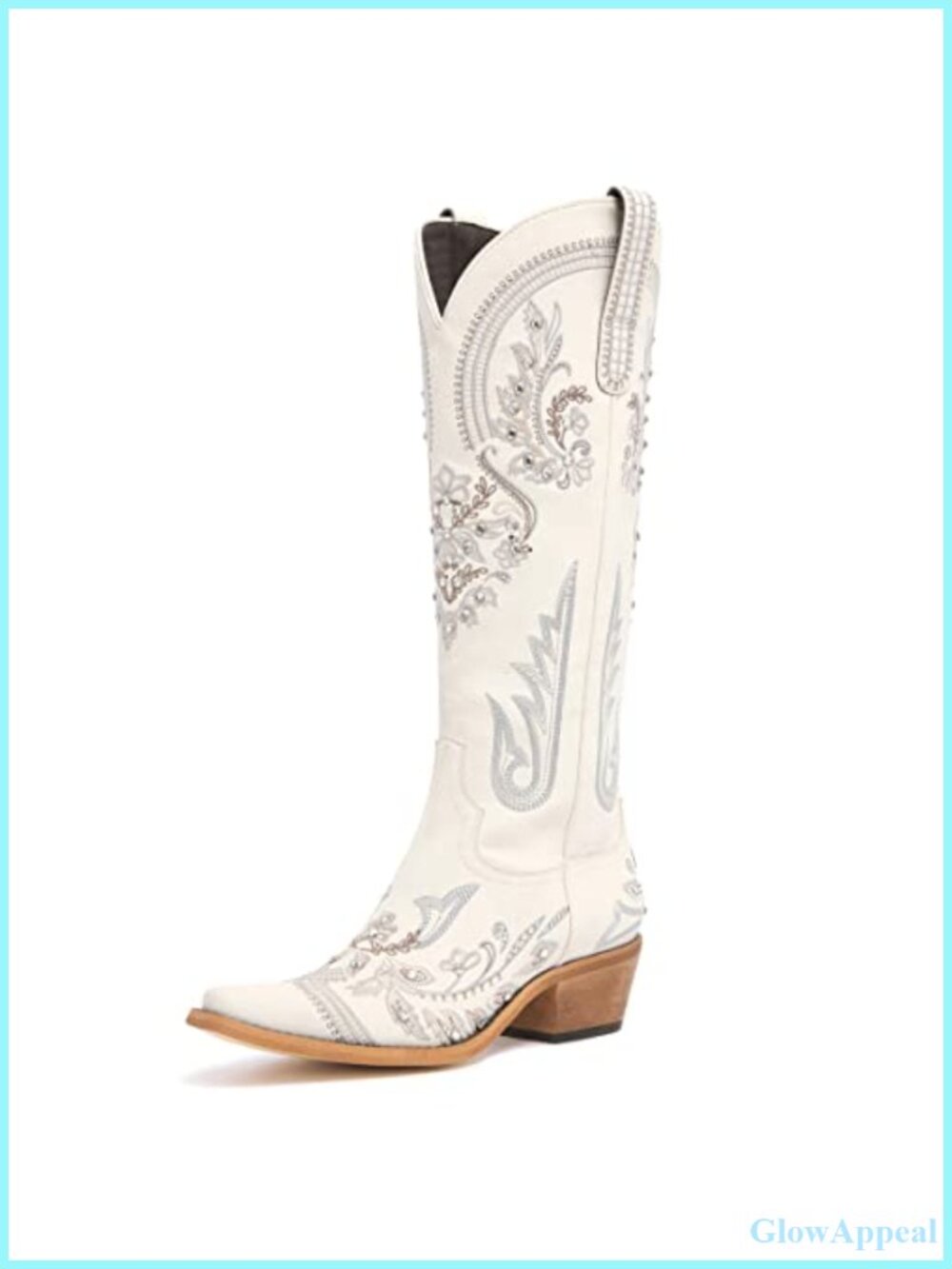 Western Cowboy Boots Knee High Snip Toe Rhinestone Embroidered Faux Leather